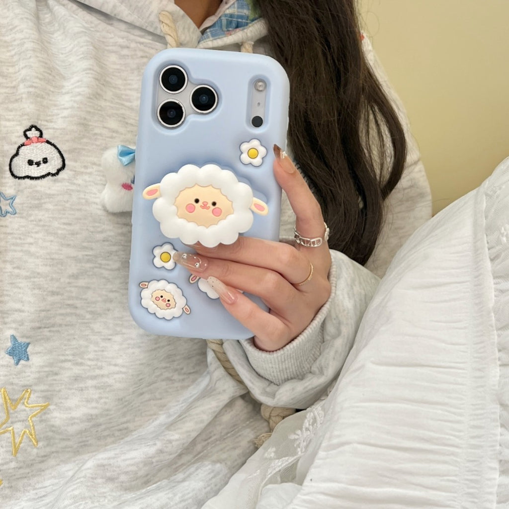 fluffy cloud lamb stand silicone phone case