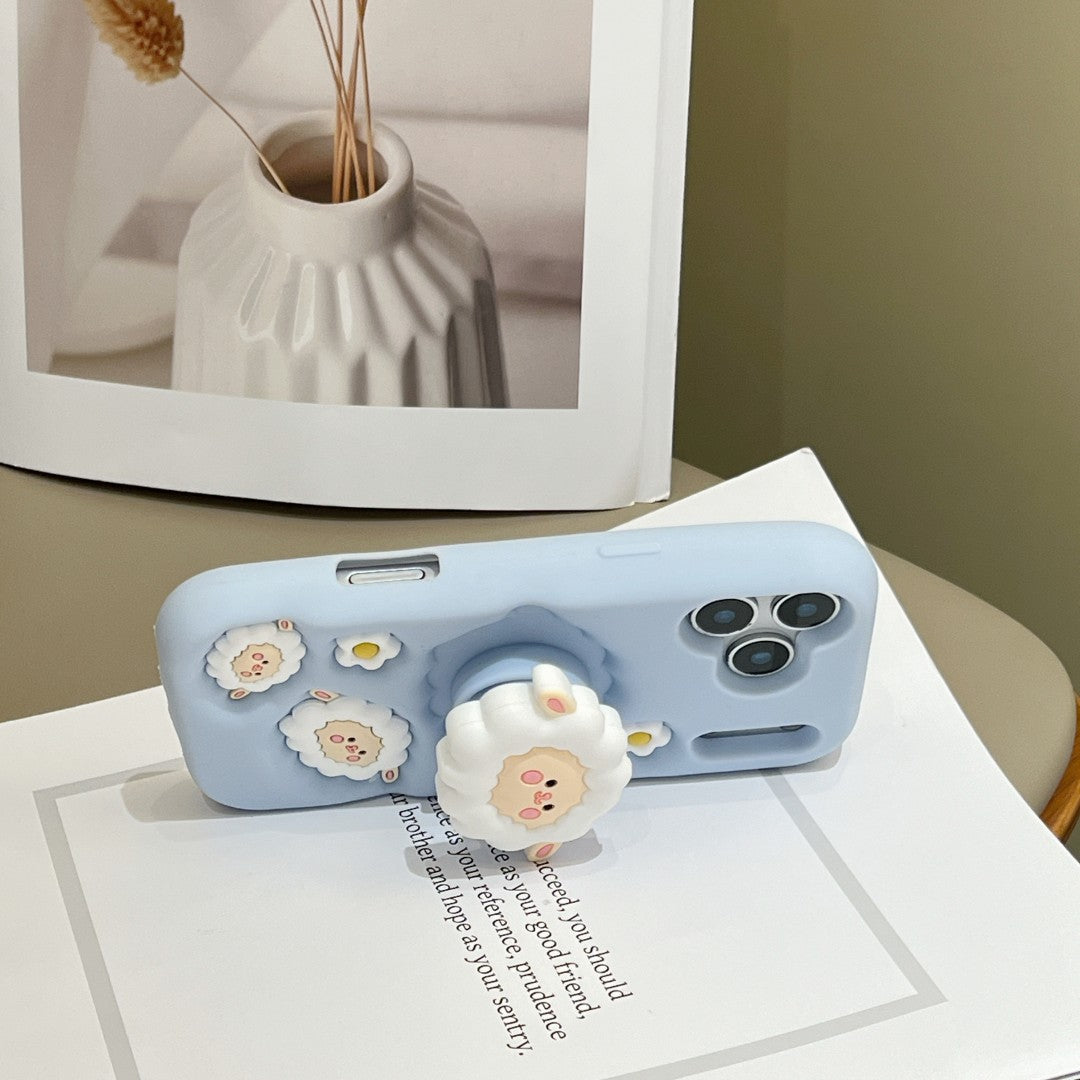 fluffy cloud lamb stand silicone phone case