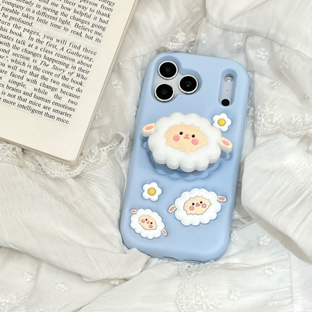 fluffy cloud lamb stand silicone phone case
