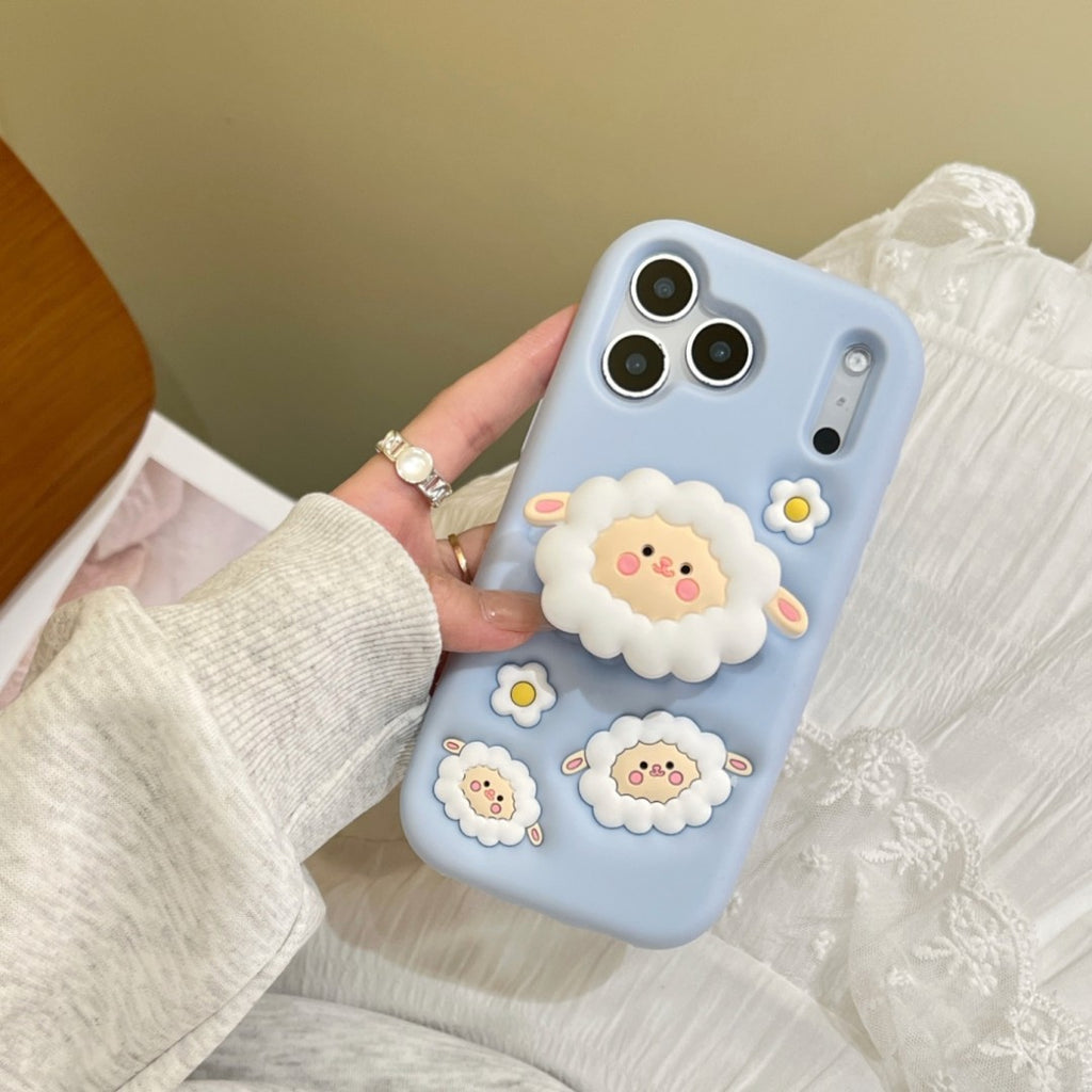 fluffy cloud lamb stand silicone phone case