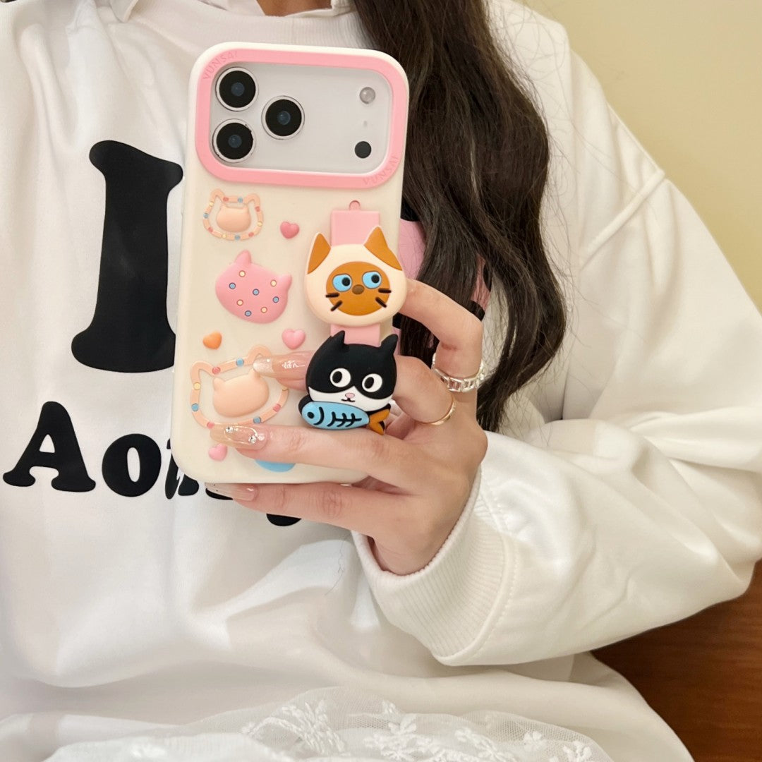 the daily life of cute kitty wrist strap silicone phone case