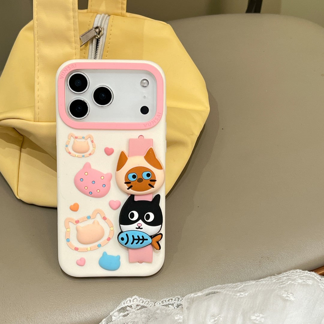 the daily life of cute kitty wrist strap silicone phone case