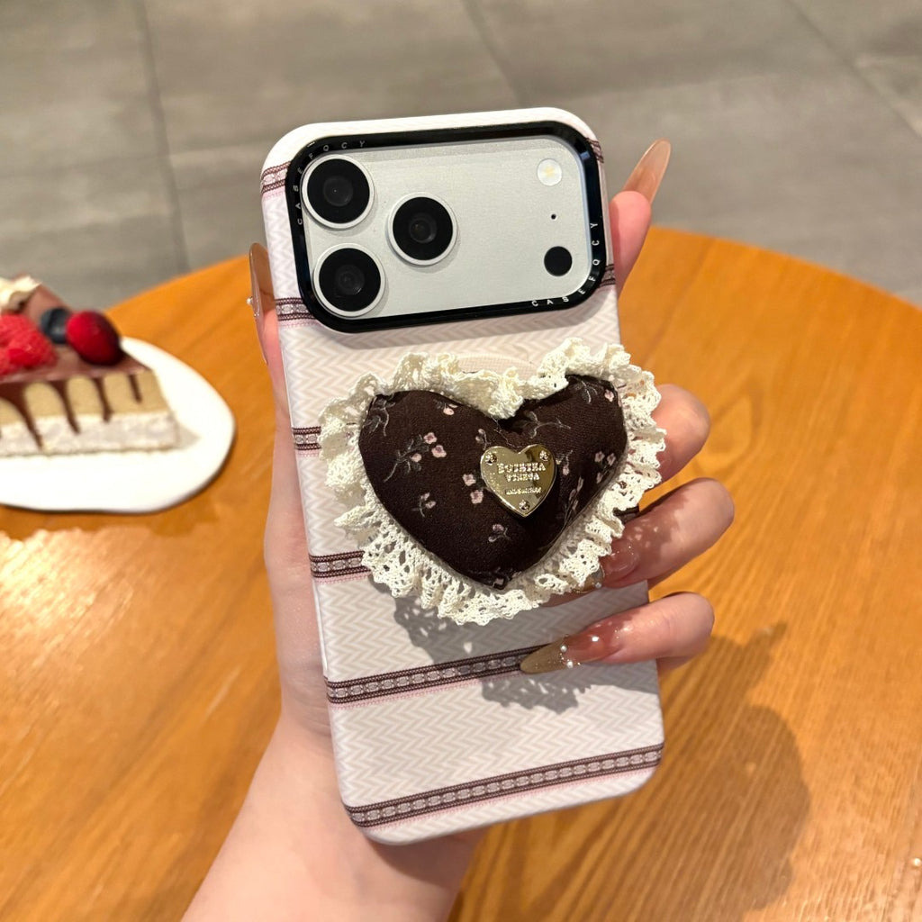 adorable lace heart magnetic phone grip phone case