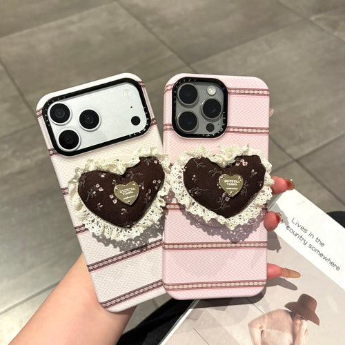 adorable lace heart magnetic phone grip phone case