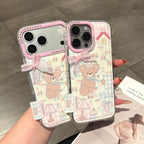 pink bow cute dolls bear & bunny full zircon phone case