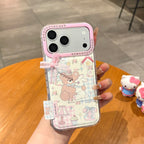 pink bow cute dolls bear & bunny full zircon phone case