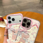 pink bow cute dolls bear & bunny full zircon phone case