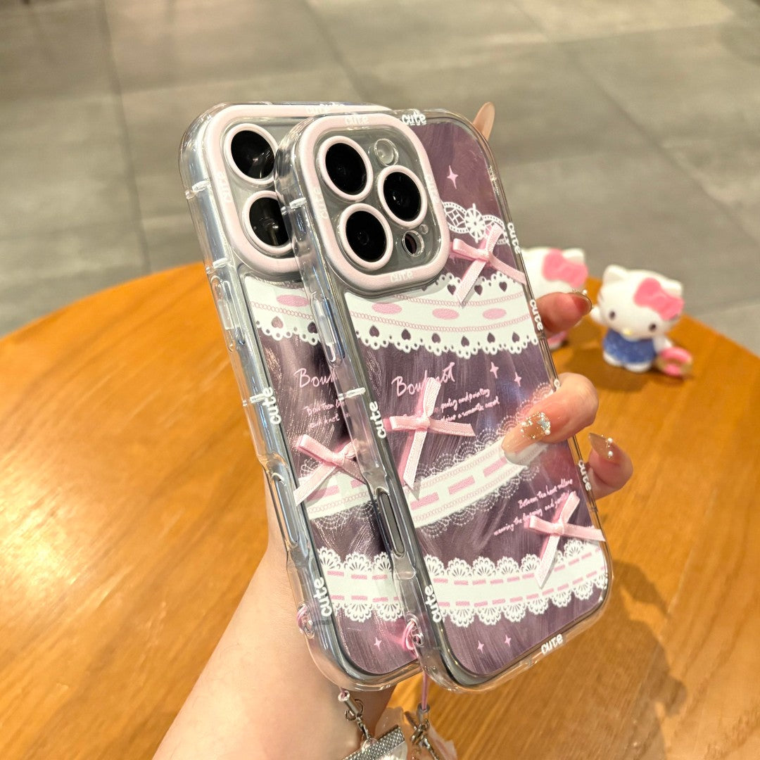 sweet pink cream bow strap phone case
