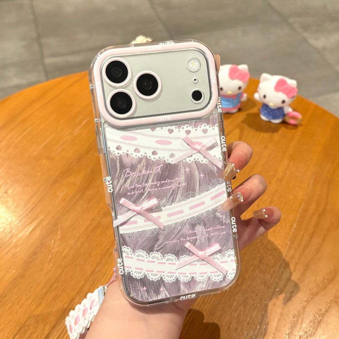 sweet pink cream bow strap phone case