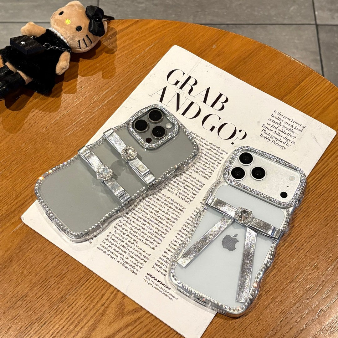 sleek zircon minimalist bow phone case