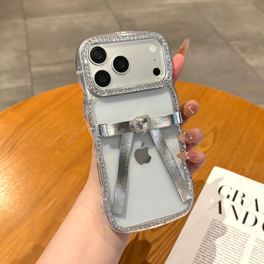 sleek zircon minimalist bow phone case