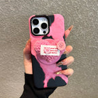 milk patterned knitted heart magnetic grip phone case