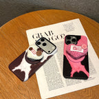 milk patterned knitted heart magnetic grip phone case
