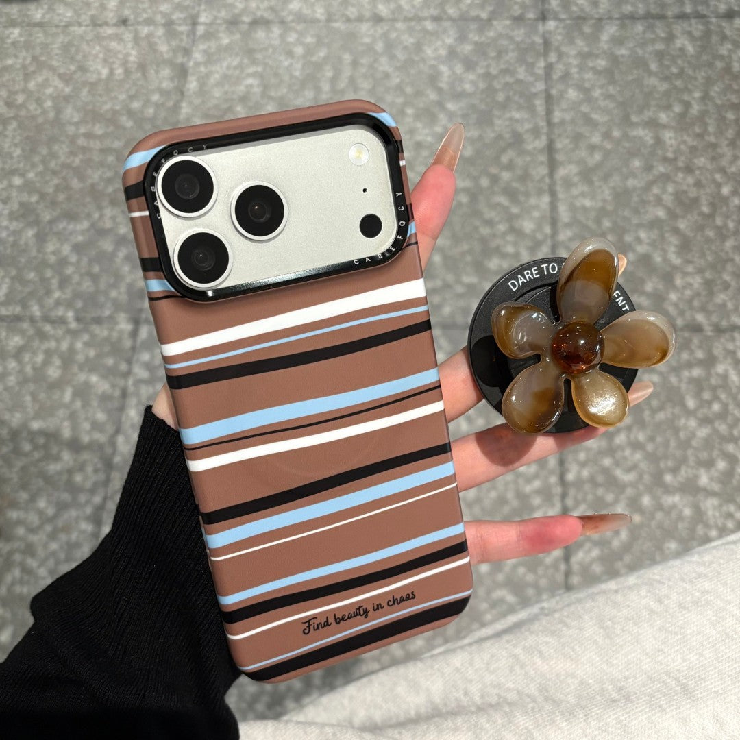 minimalist brown stone flower grip magnetic phone case