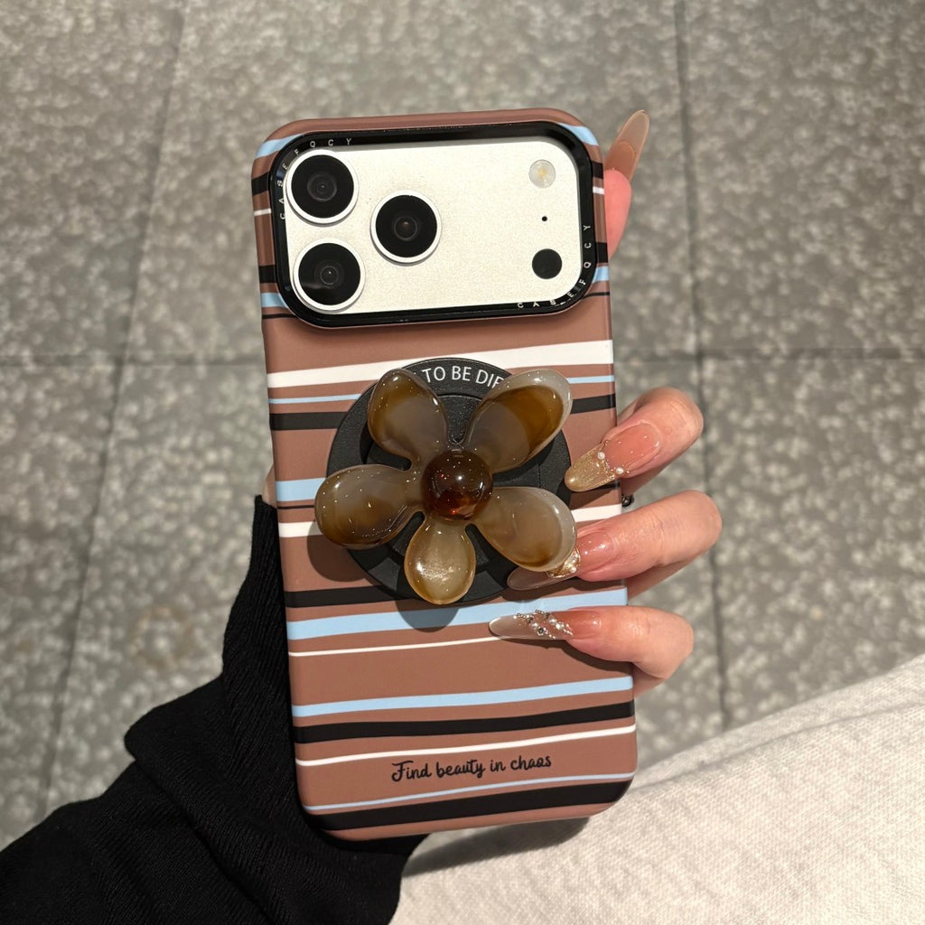 minimalist brown stone flower grip magnetic phone case