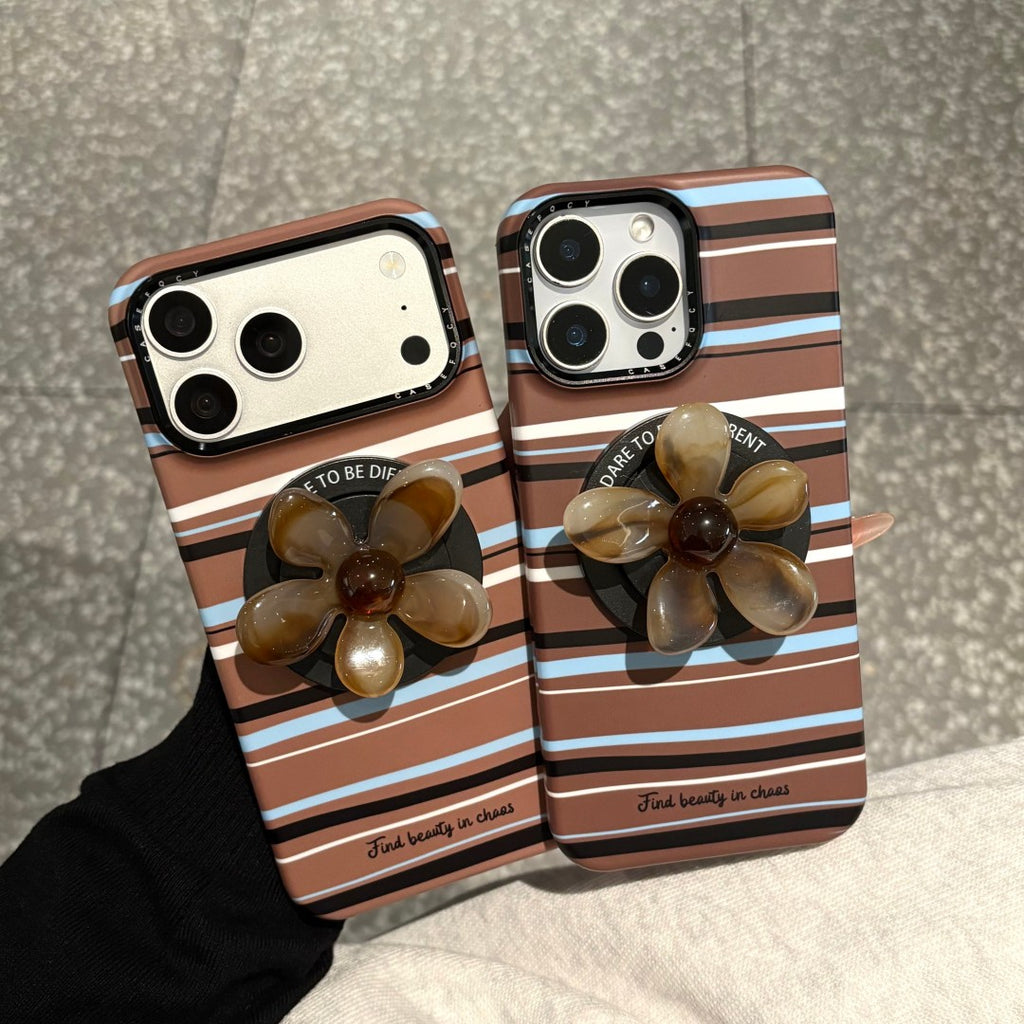 minimalist brown stone flower grip magnetic phone case