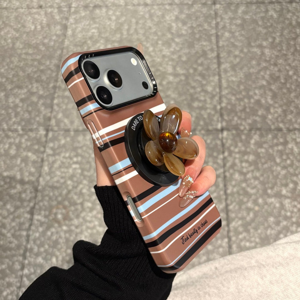 minimalist brown stone flower grip magnetic phone case
