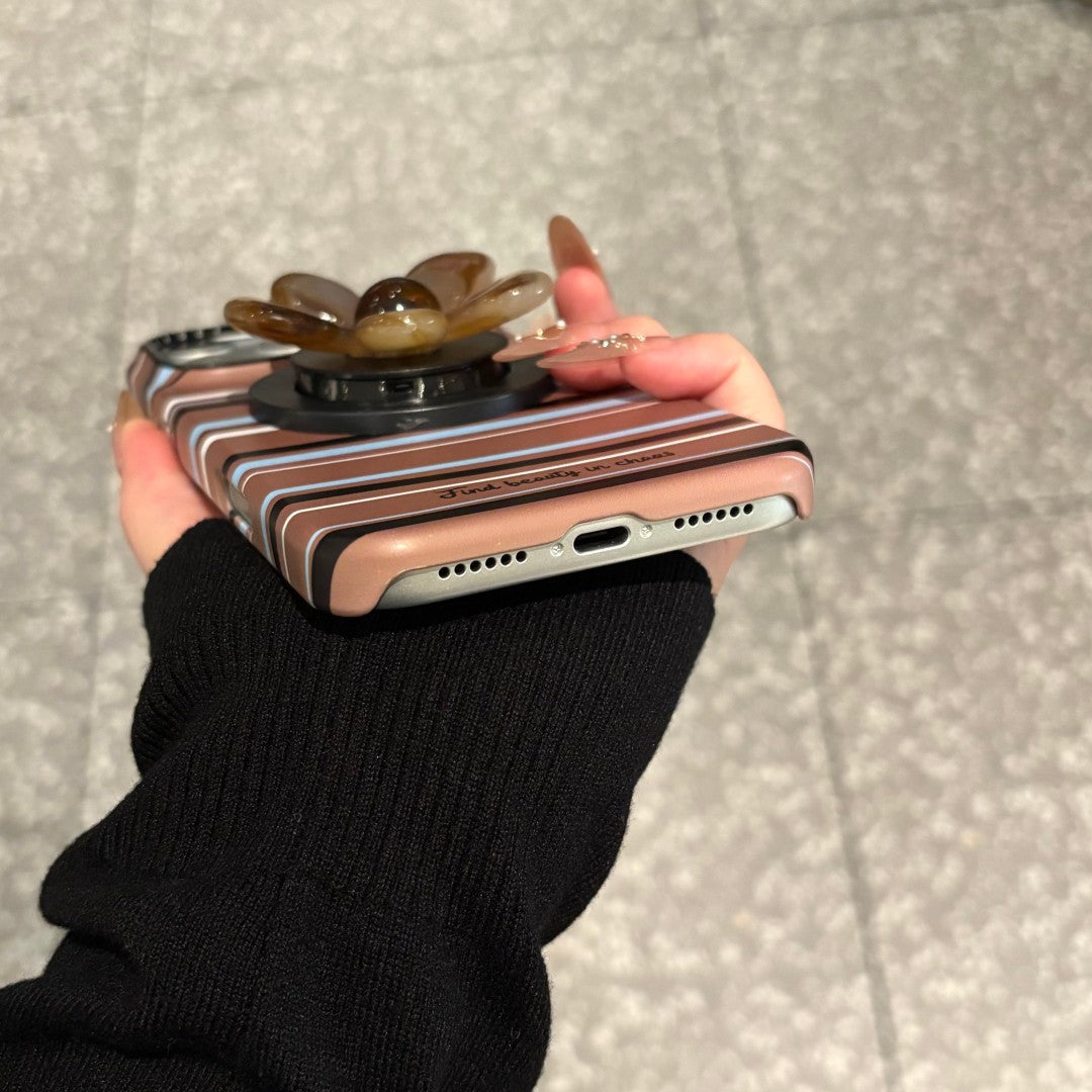 minimalist brown stone flower grip magnetic phone case