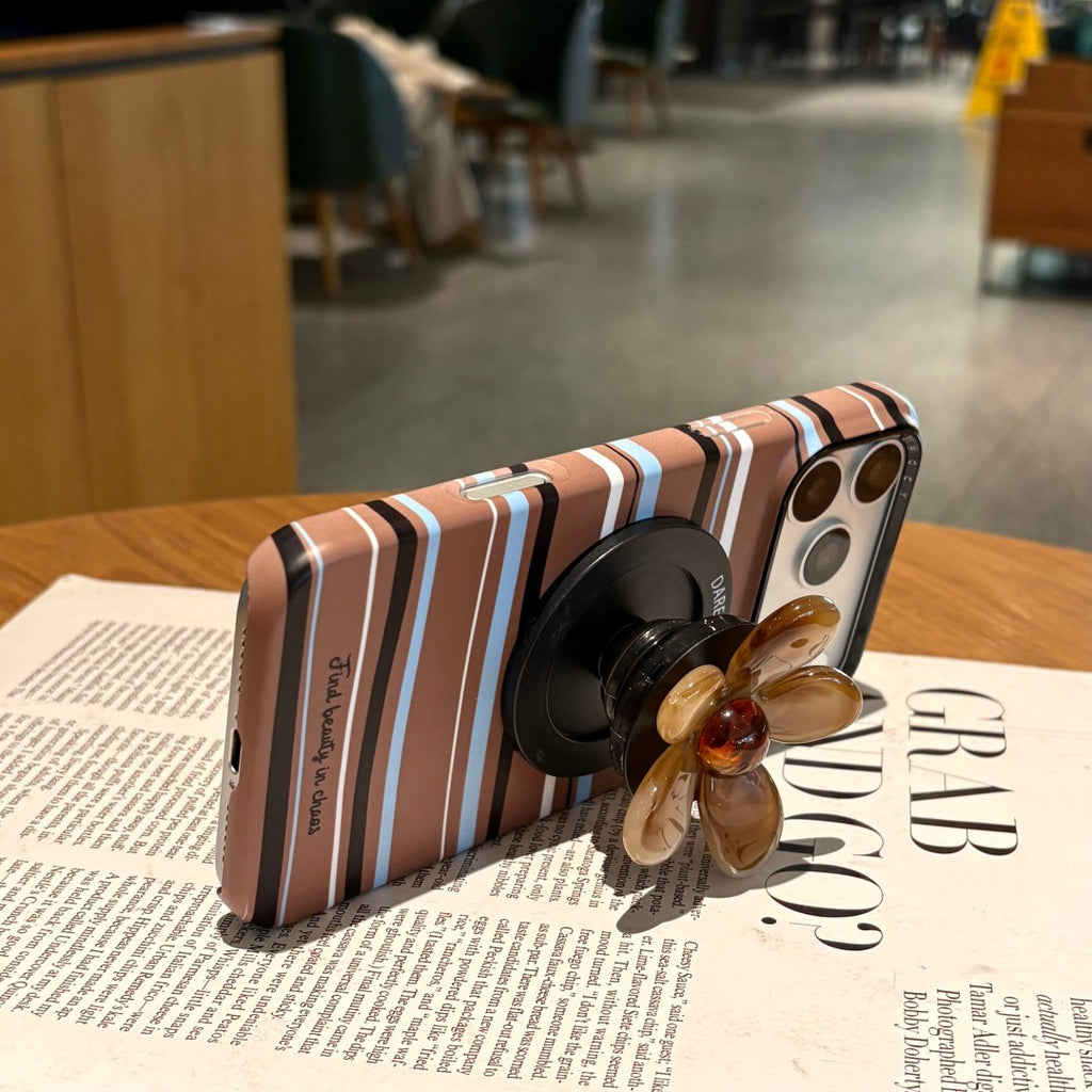 minimalist brown stone flower grip magnetic phone case