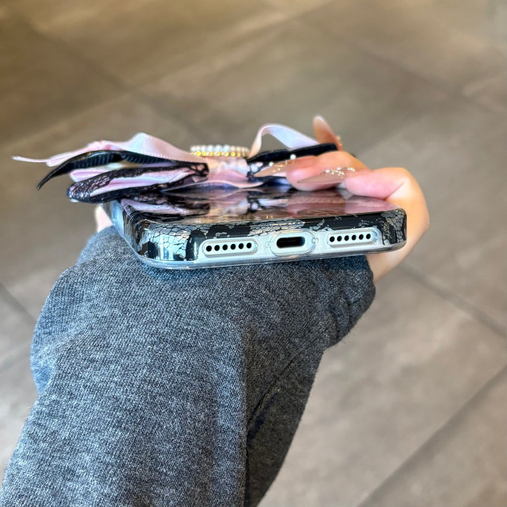 pink black lace heart phone case