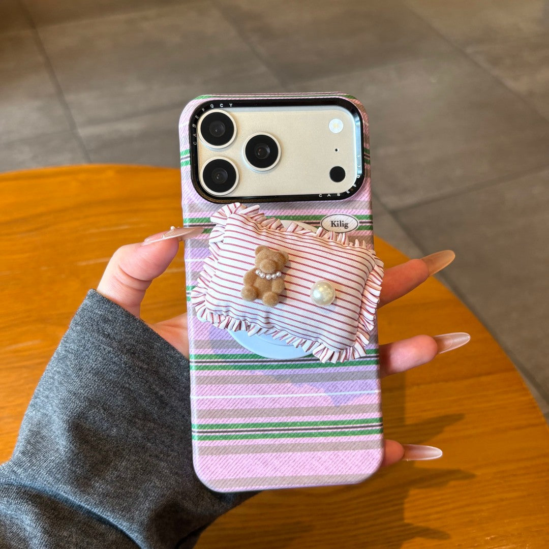 fresh & minimalist pearl bear pillow magnetic grip phone case