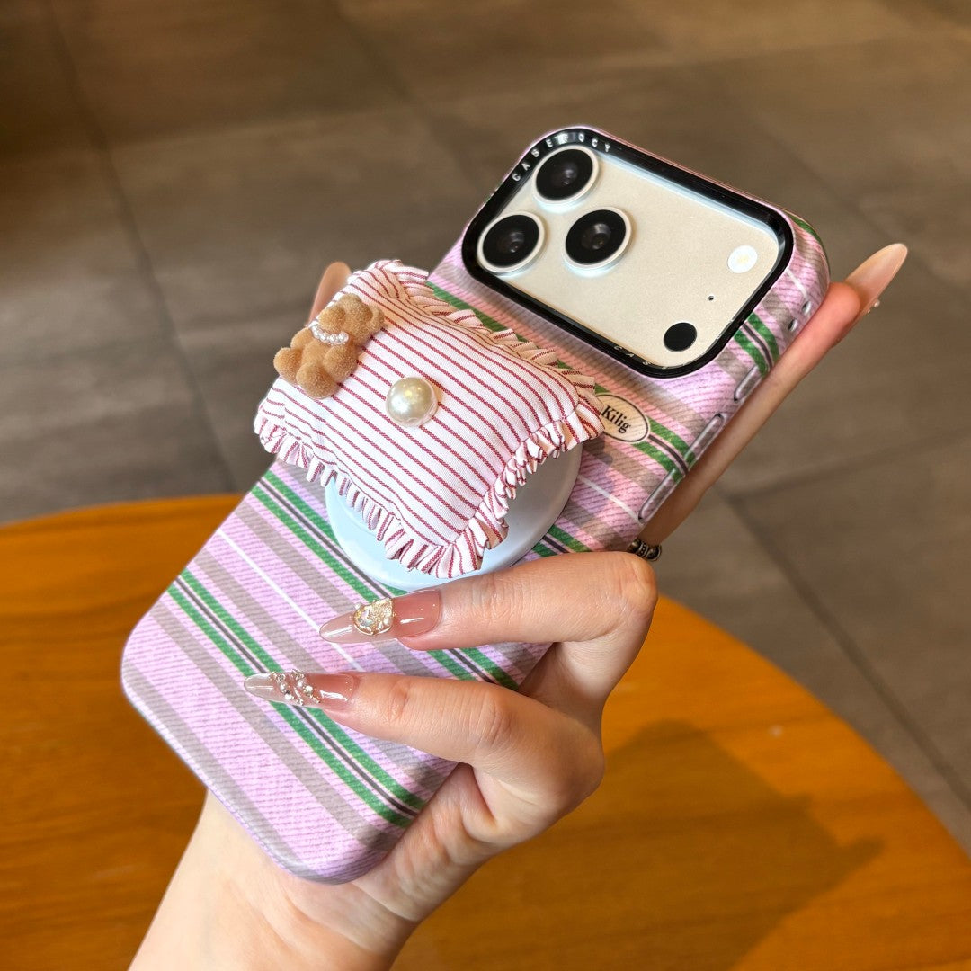 fresh & minimalist pearl bear pillow magnetic grip phone case