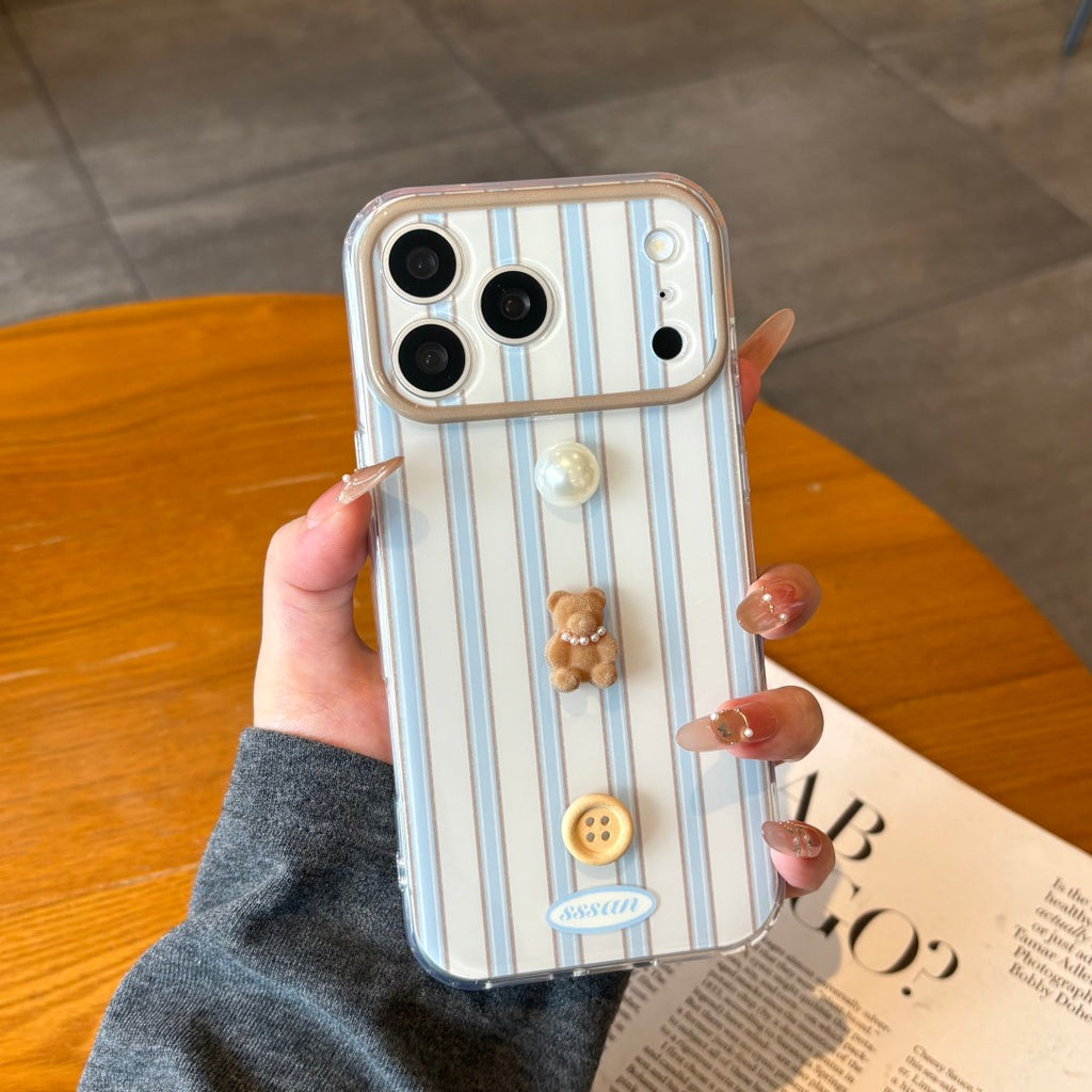 blue stripe cute pearl bear phone case