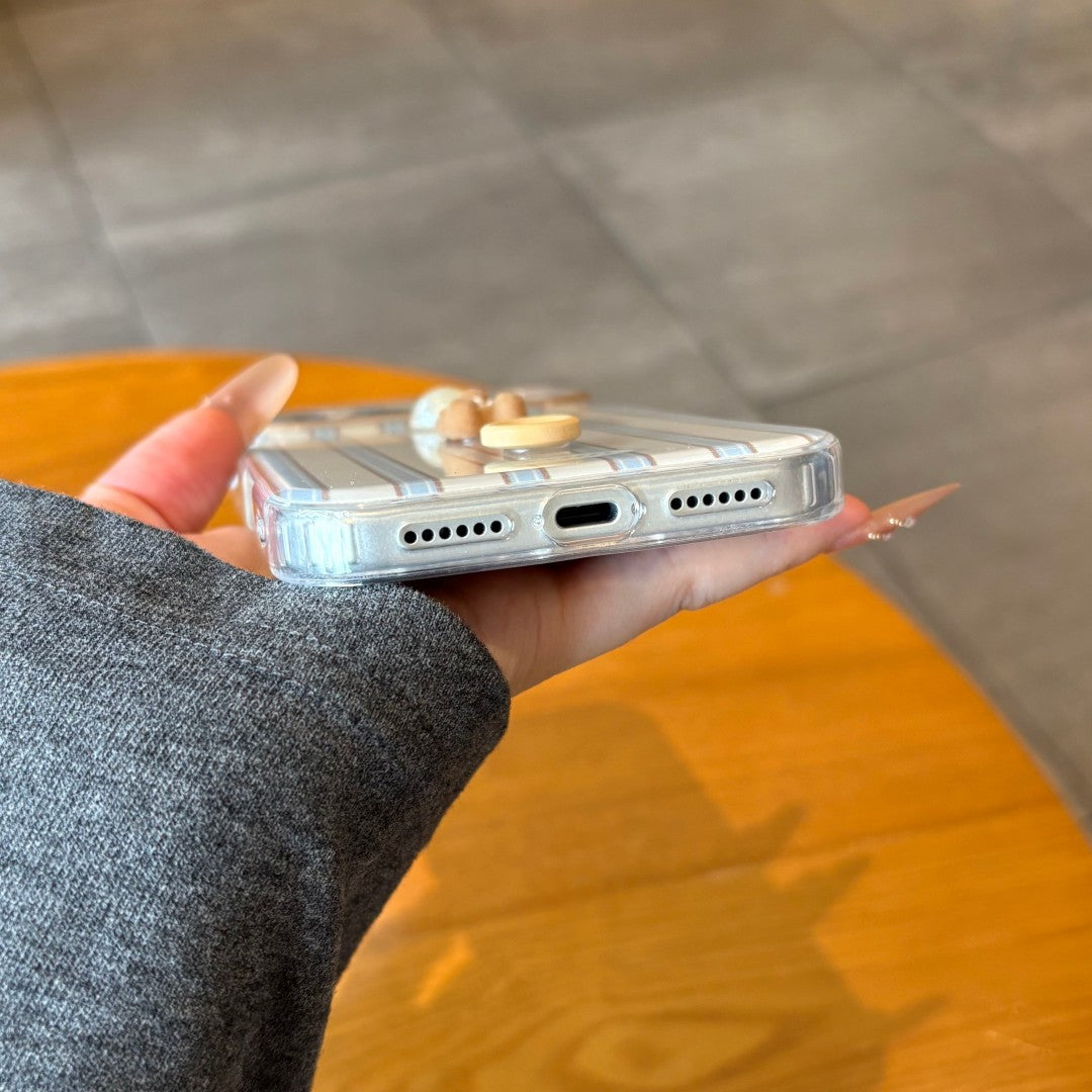 blue stripe cute pearl bear phone case