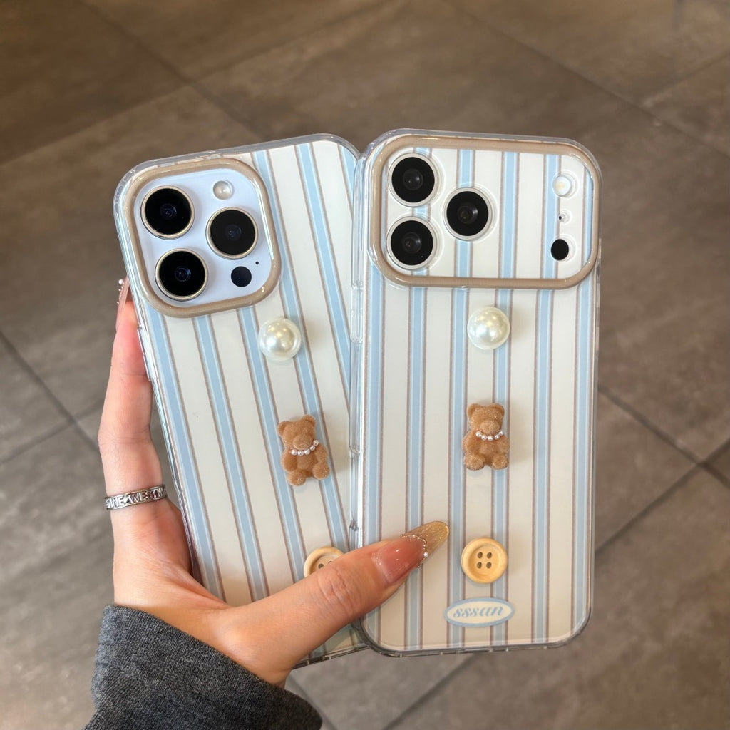 blue stripe cute pearl bear phone case