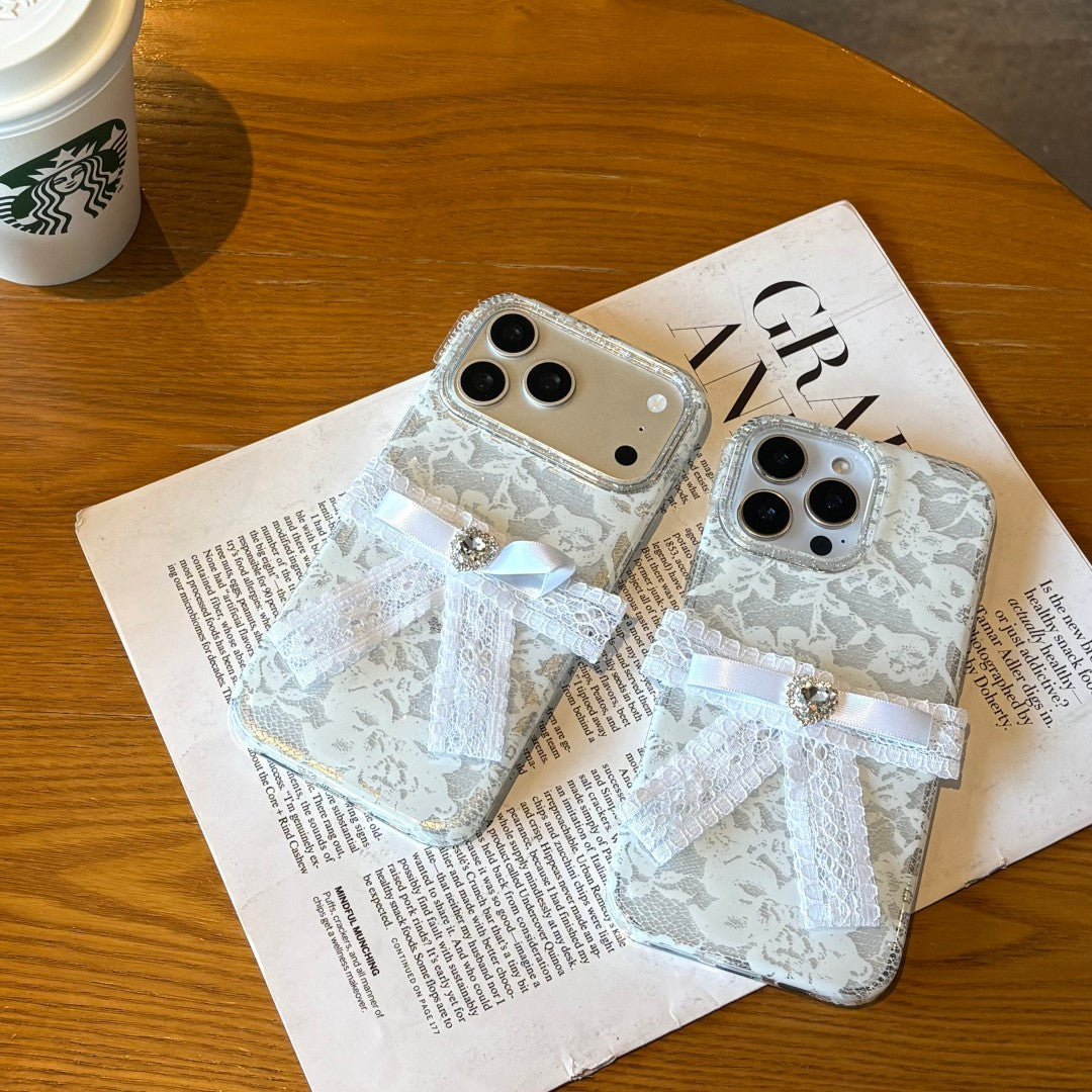 white lace bow phone case