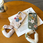 colorful felt flower wrist strap phone case