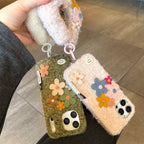 colorful felt flower wrist strap phone case
