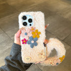 colorful felt flower wrist strap phone case