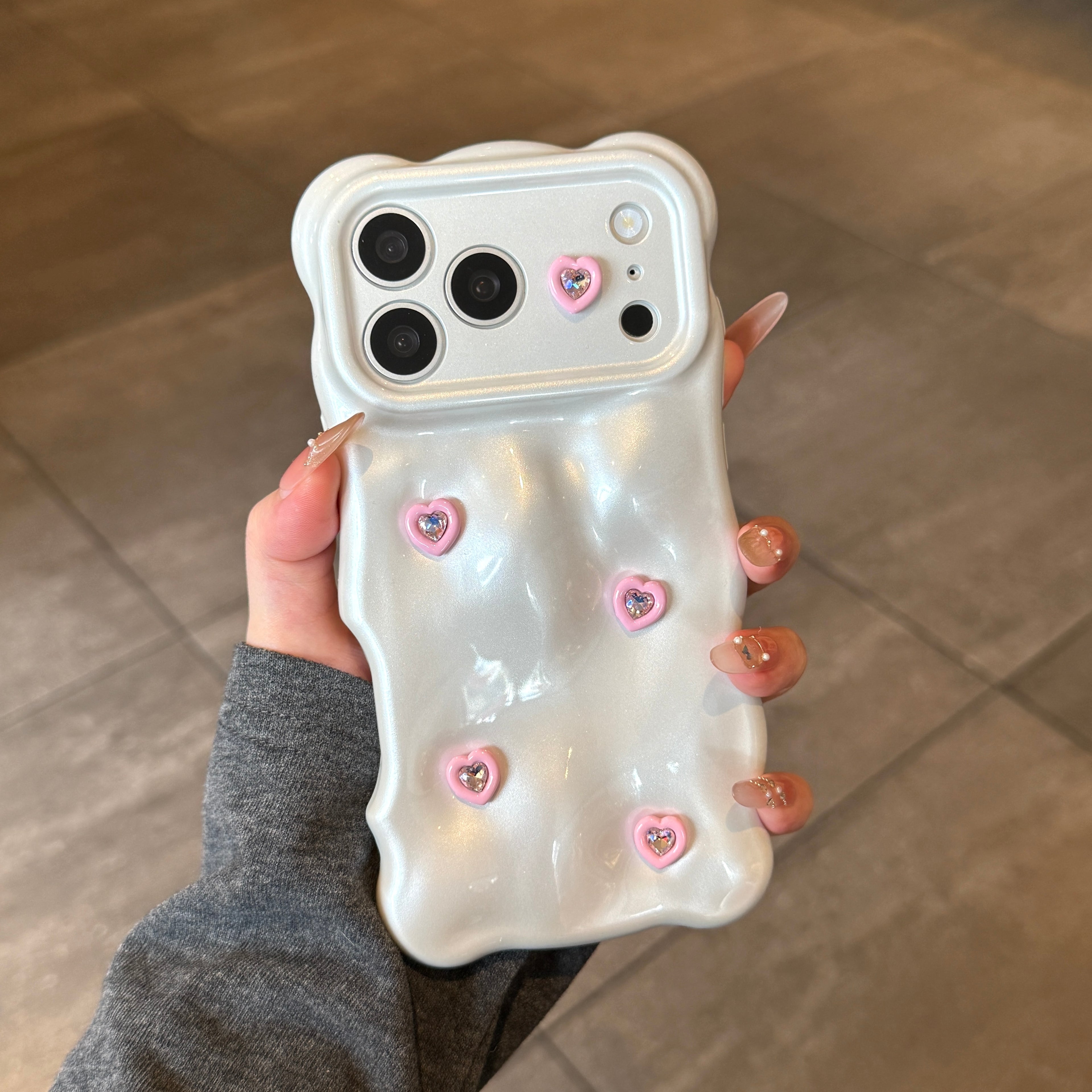 white little fresh pink heart silicone phone case