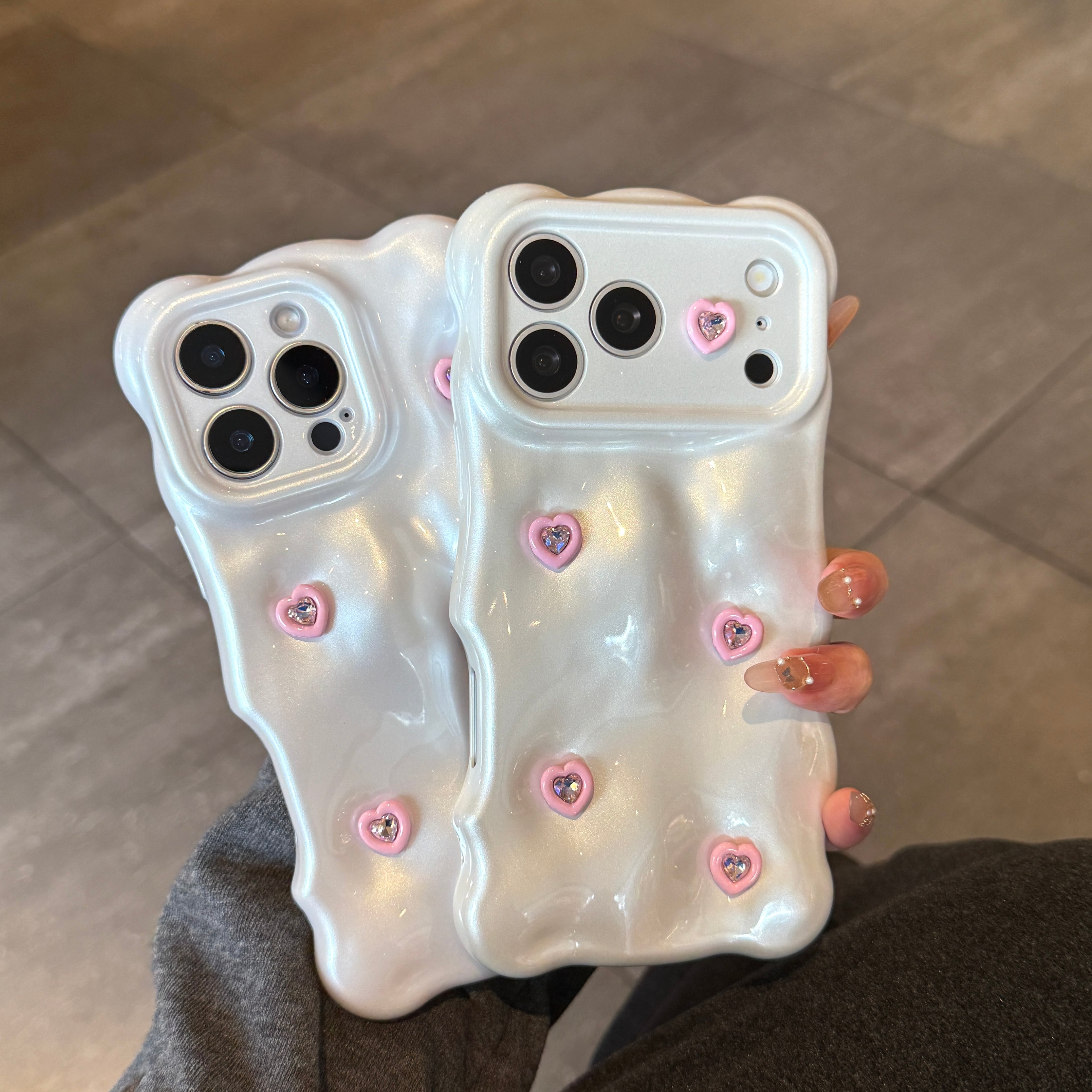 white little fresh pink heart silicone phone case