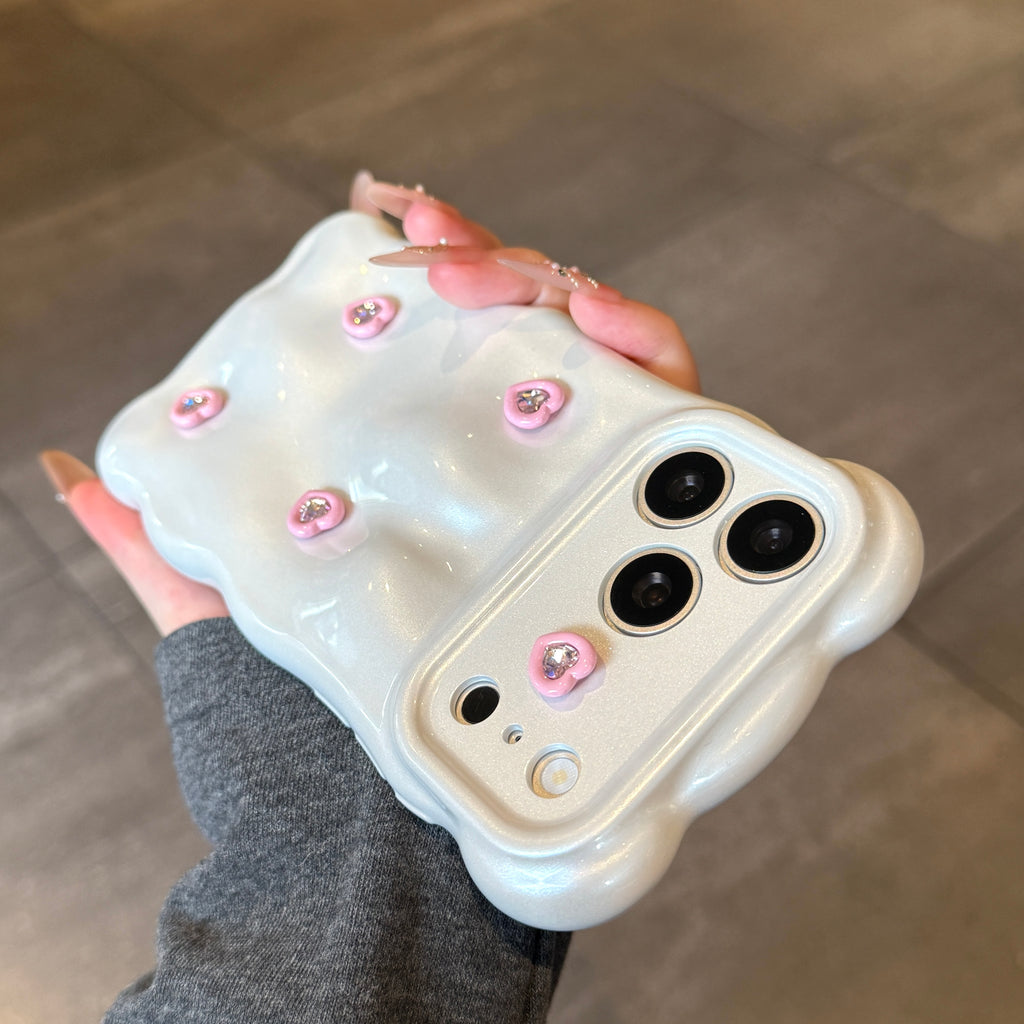 white little fresh pink heart silicone phone case