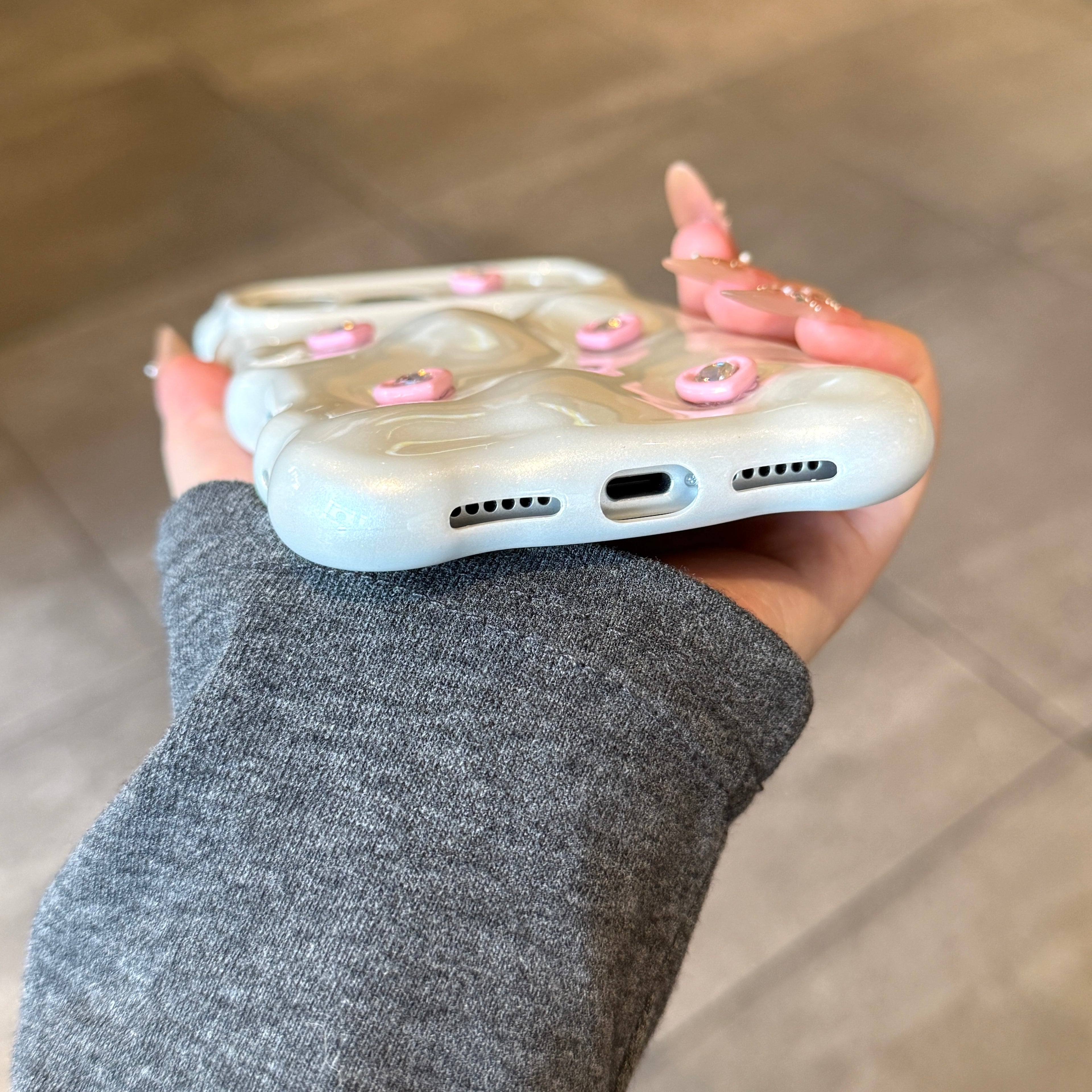 white little fresh pink heart silicone phone case