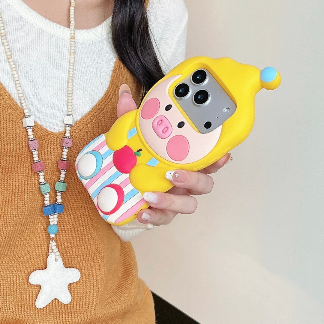 cute overalls yellow piggy soft silicone phone case