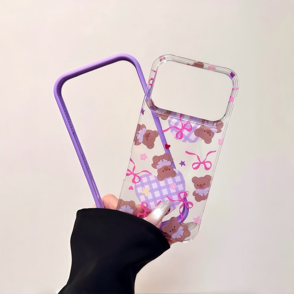 sweet purple bear double layer phone case