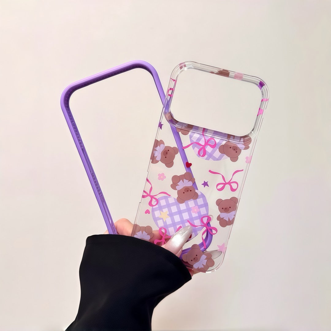 sweet purple bear double layer phone case