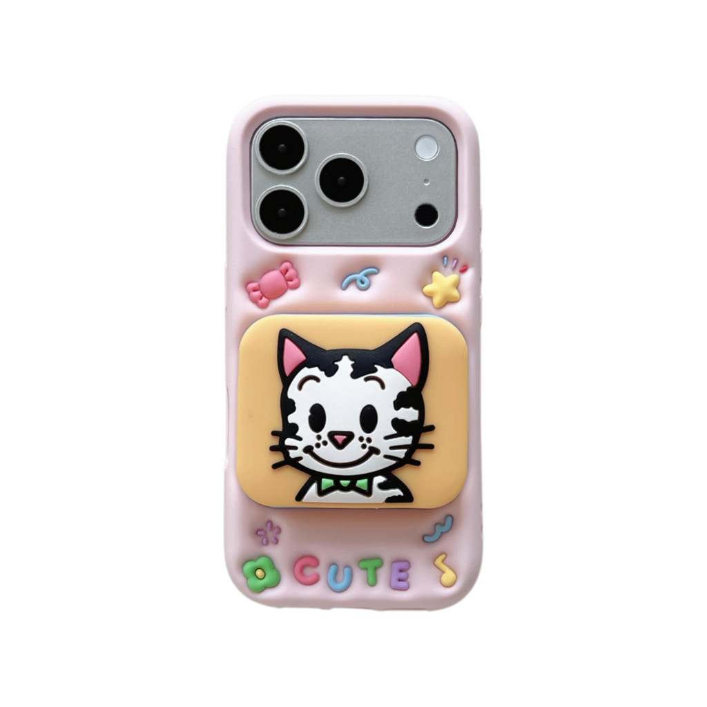 cute cat & puppy mirror + stand dual purpose silicone phone case