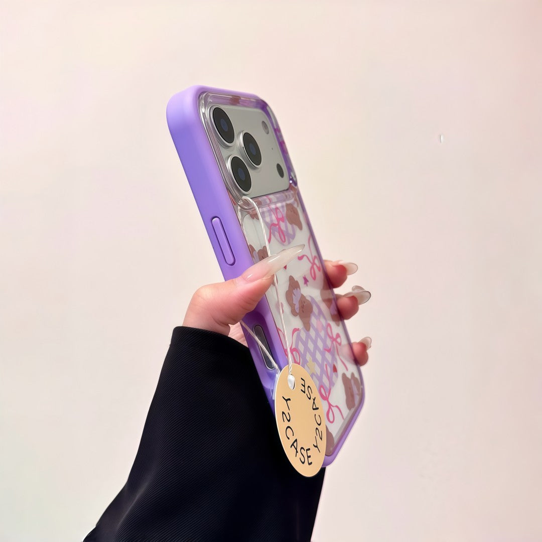 sweet purple bear double layer phone case
