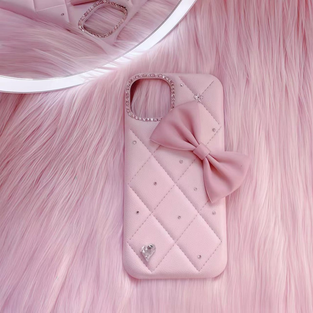 pink leather argyle mirror phone case