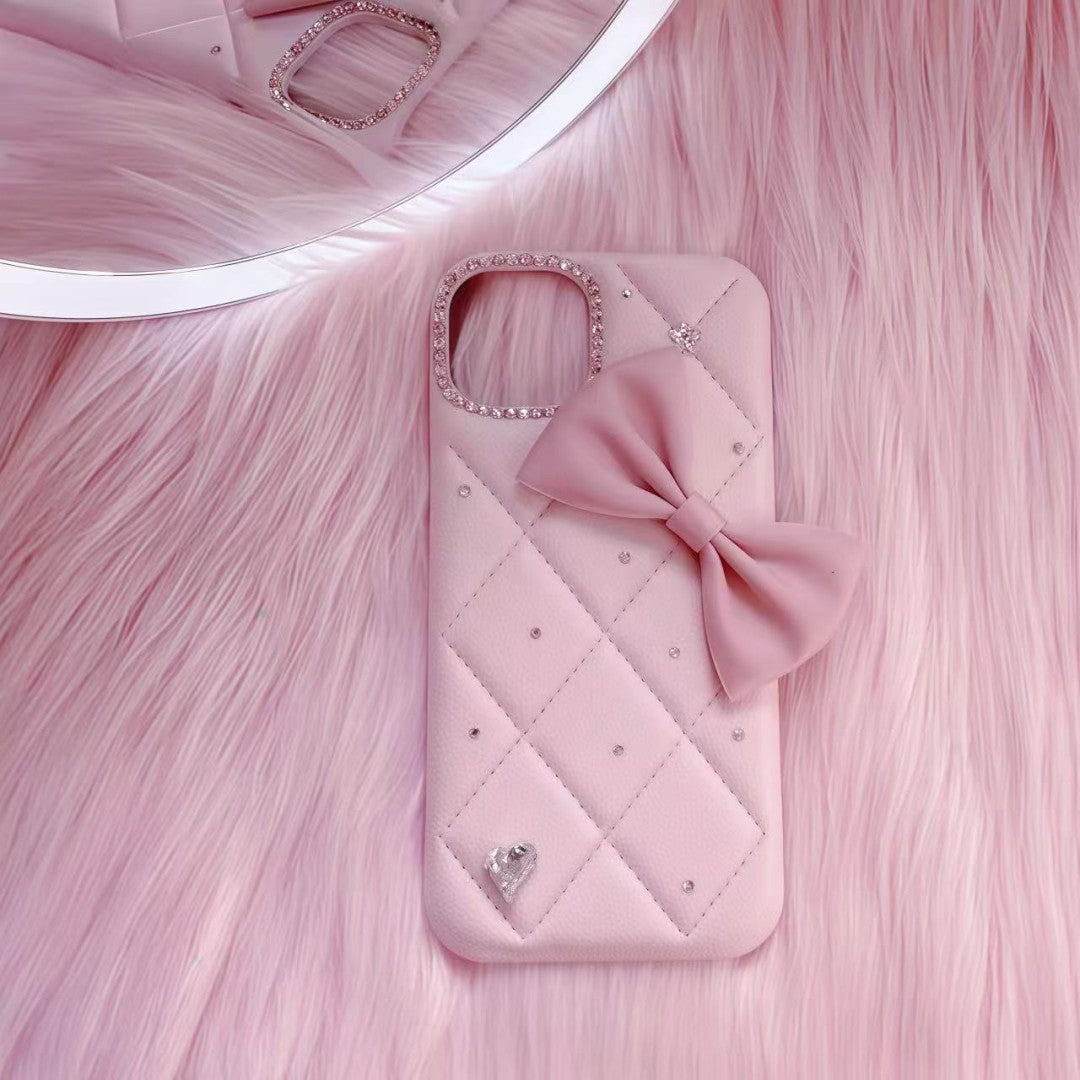 pink leather argyle mirror phone case