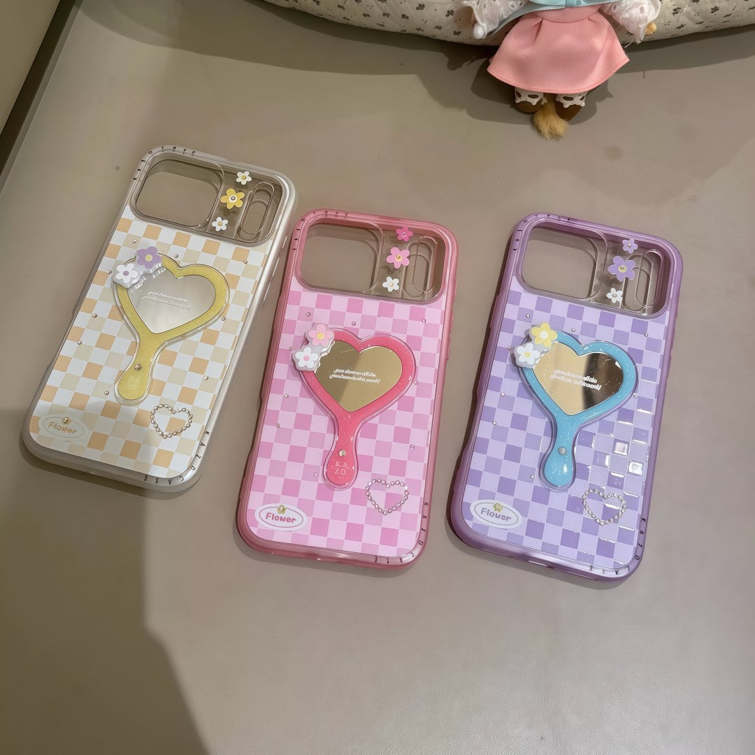 plaid heart mirror phone case